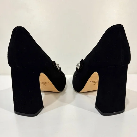 Kate Spade Women's Black Suede with Rhinestone Button Maren Ankle-Strap Pumps - Picture 3 of 11